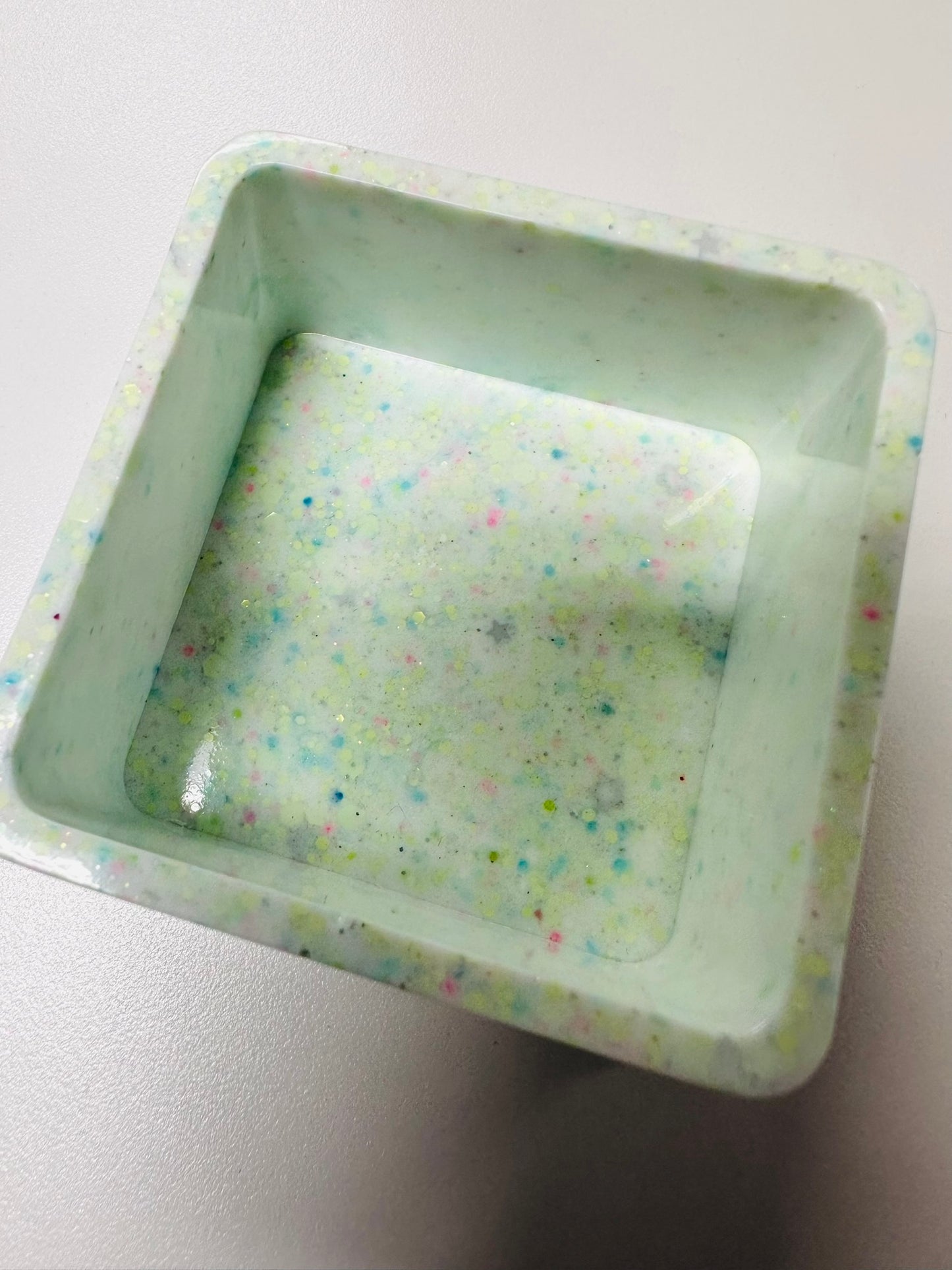 Seafoam Sparkle Resin Jewelry Box - Handmade Trinket Box with Lid