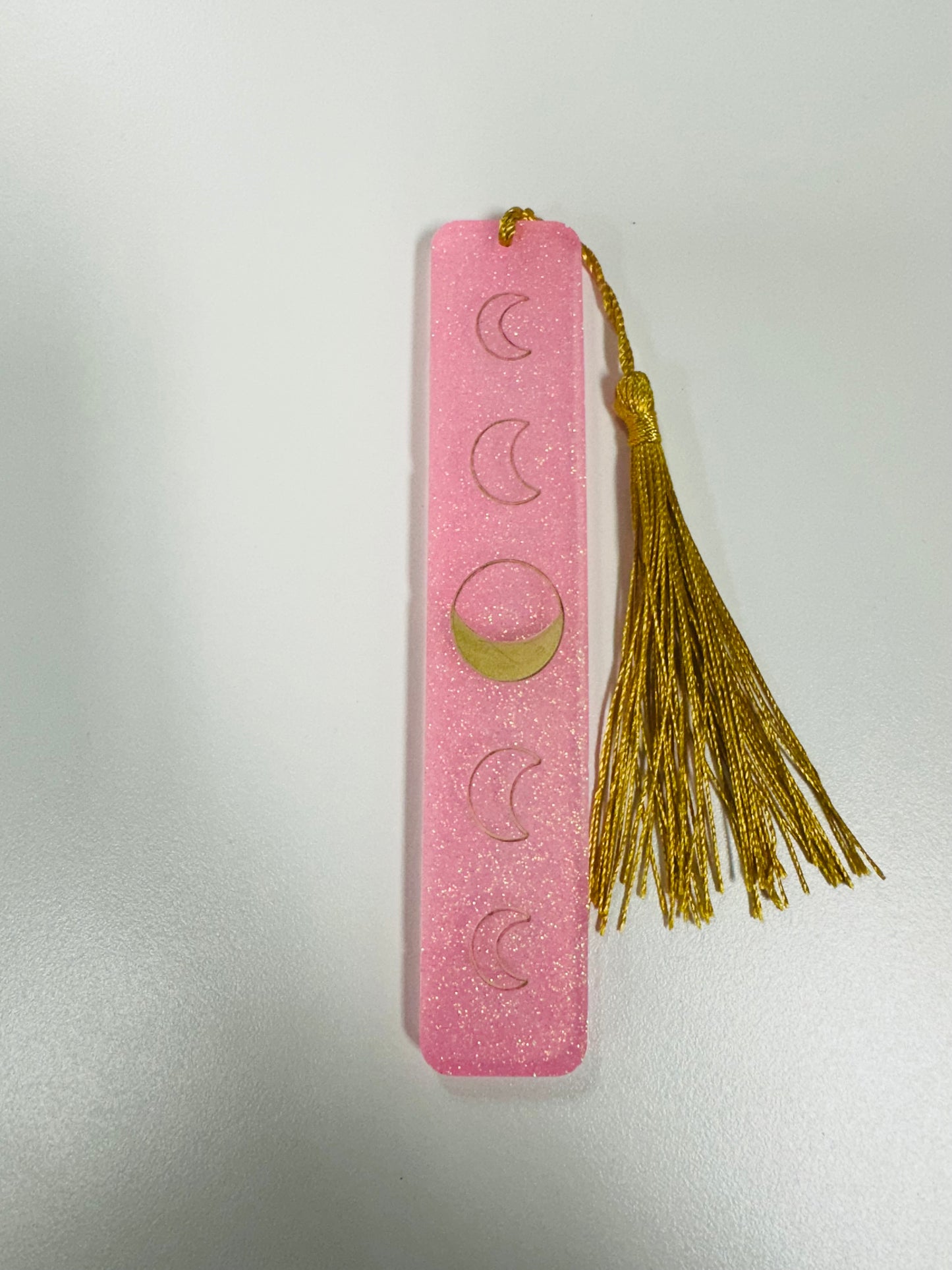 Pink & Gold Moon Phase Resin Bookmark - Handmade with Gold Tassel - Book Lover Gift