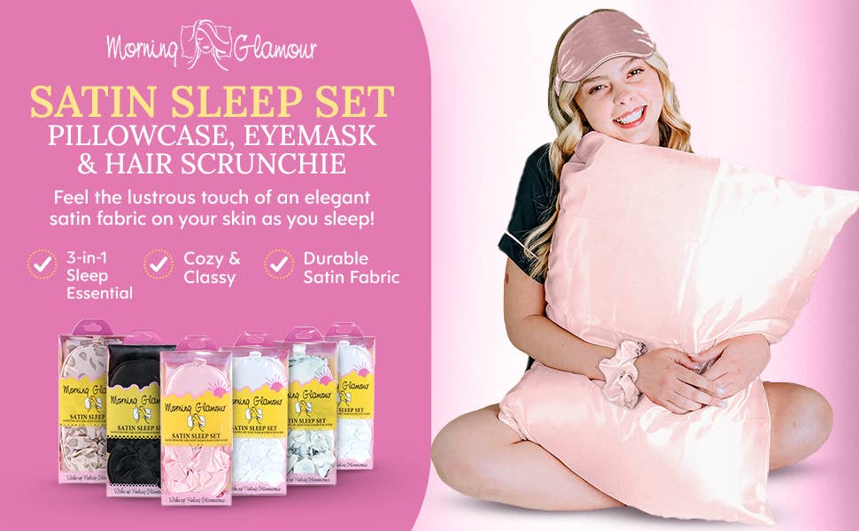 Ultimate Sleep Set Satin Pillowcase, Eye mask and Scrunchie: Pale Leopard