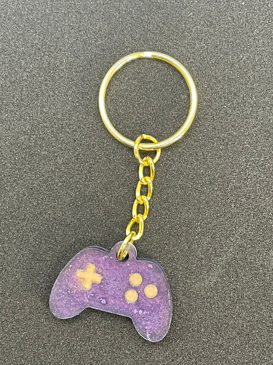 Purple and Gold Game Controller Keychain