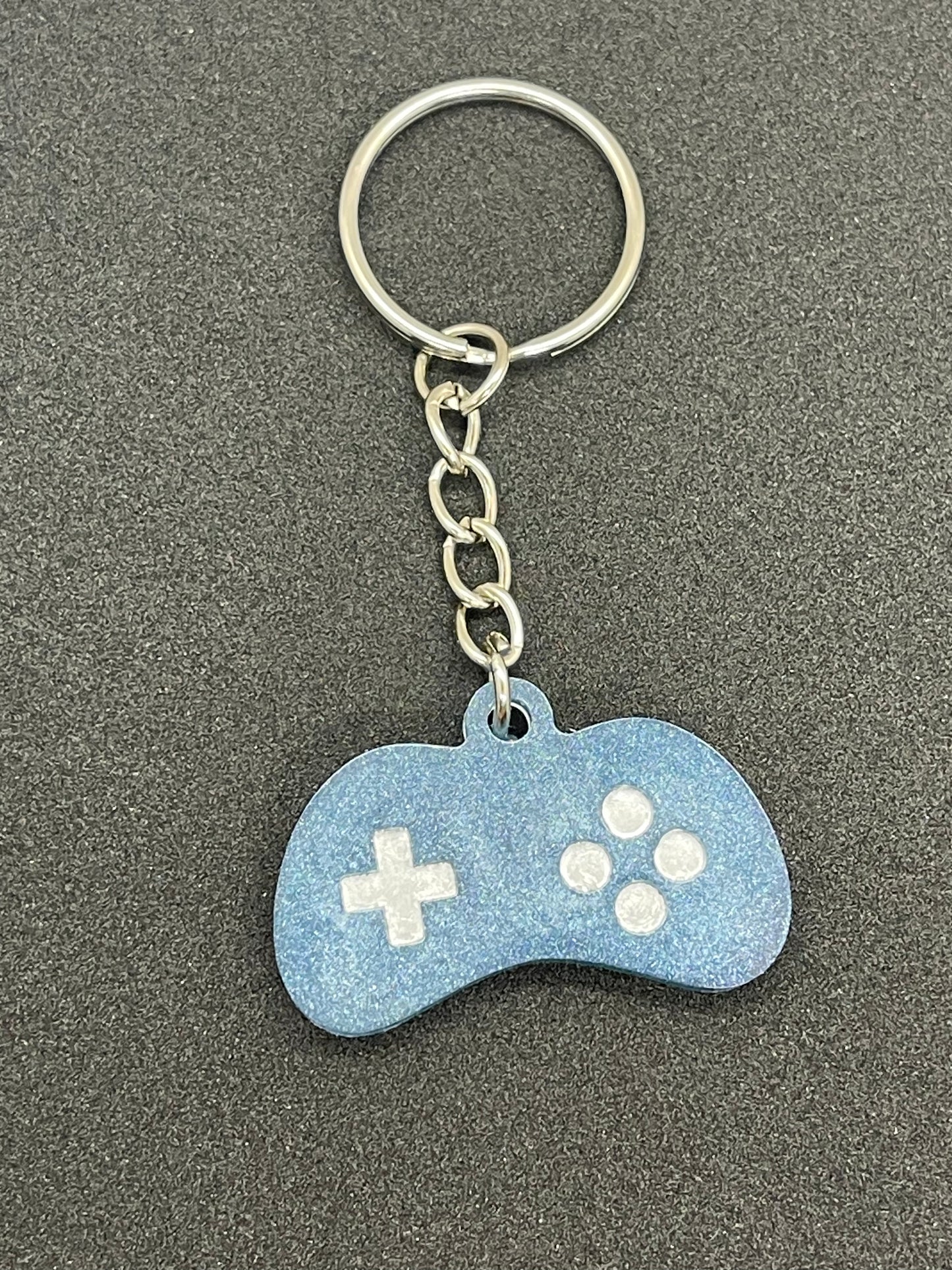 Lighter Blue and Silver Game Controller Keychain