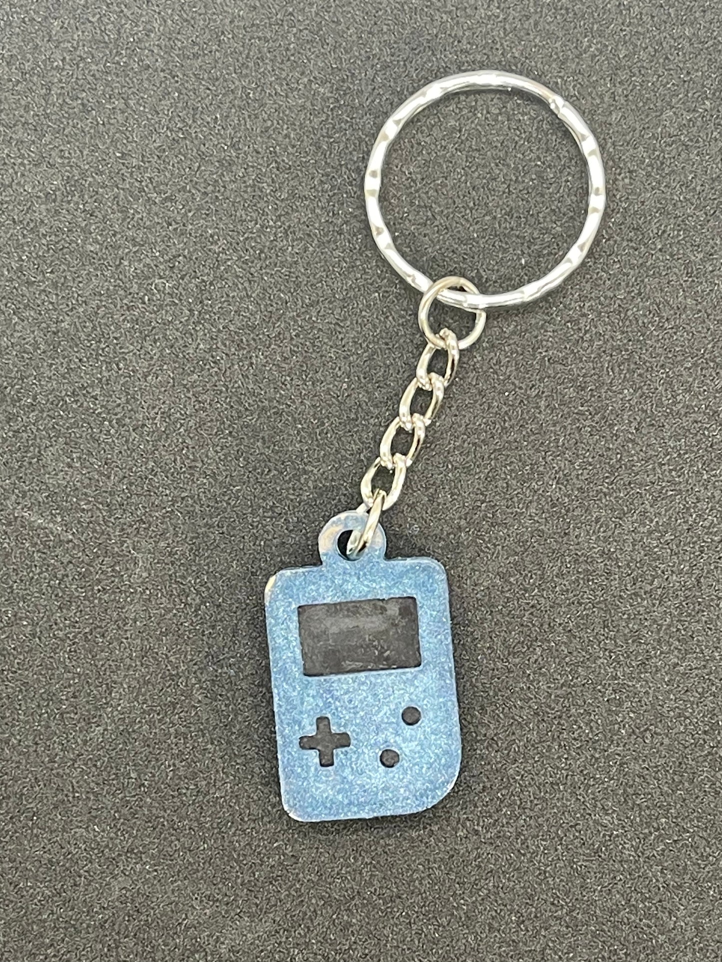 Gamer Light Blue and Silver Game Controller Keychain