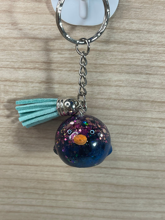 Ducky Blue and Pink Glitter Duck Keychain