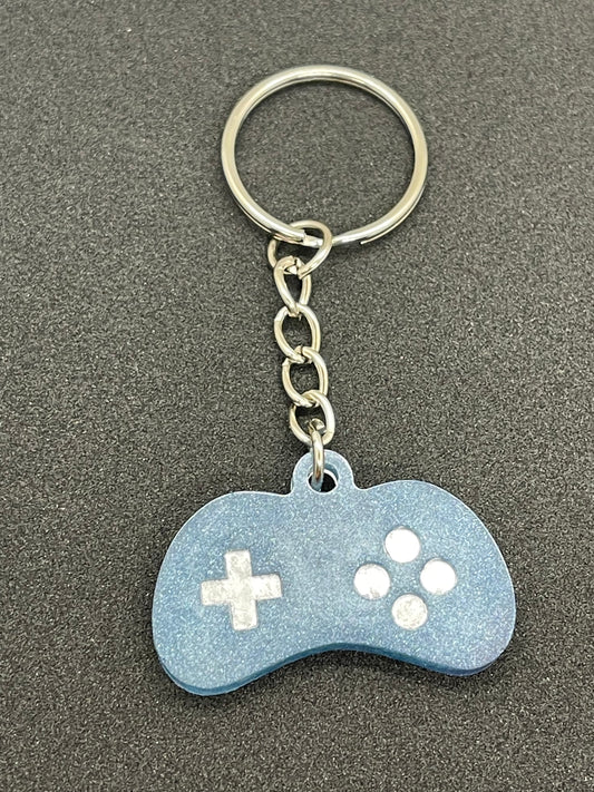 Lighter Blue and Silver Game Controller Keychain