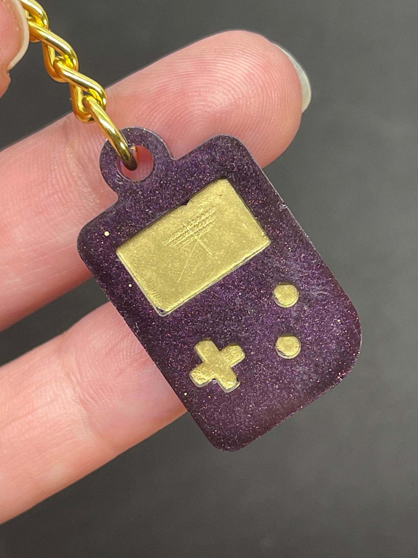 Gamer Purple Maroon and Gold Game Controller Keychain
