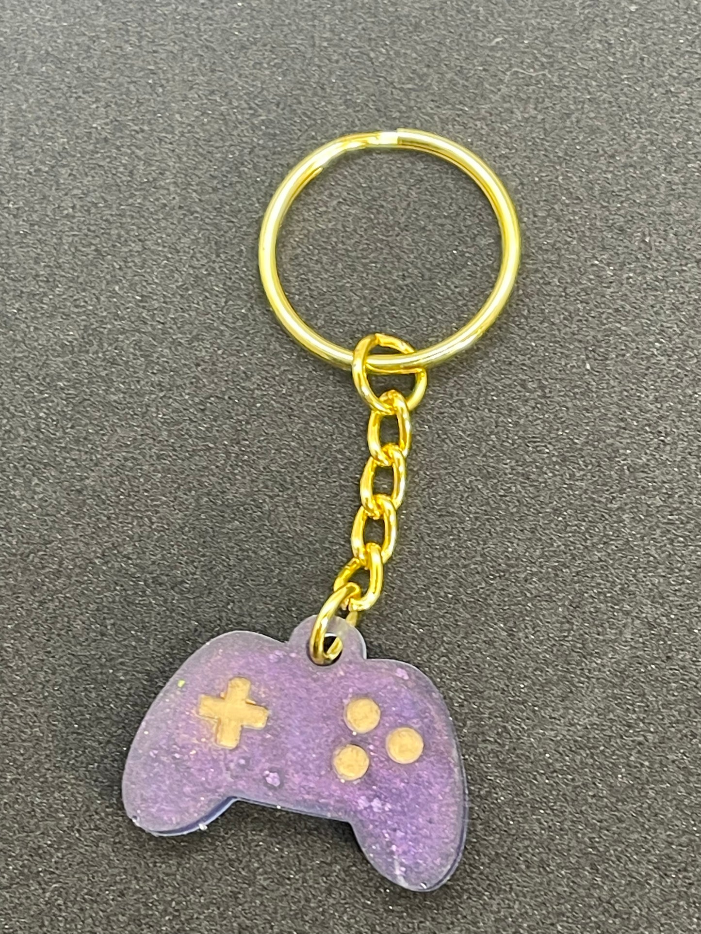 Purple and Gold Game Controller Keychain
