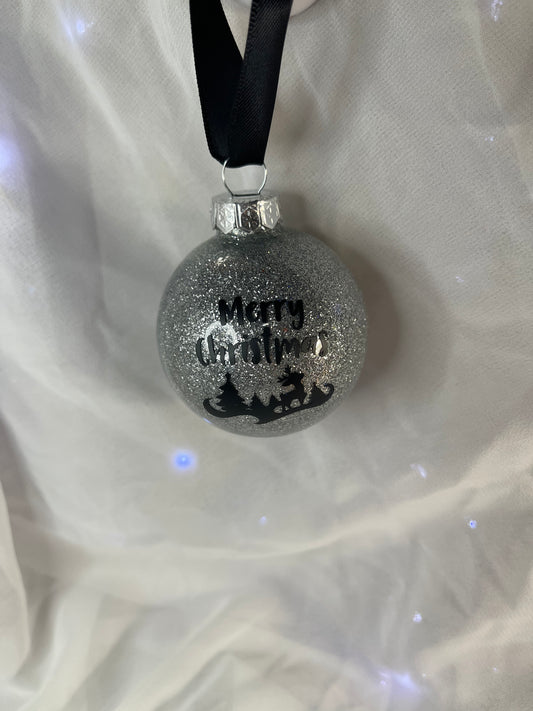 Silver Merry Christmas Glitter Glass Ornament