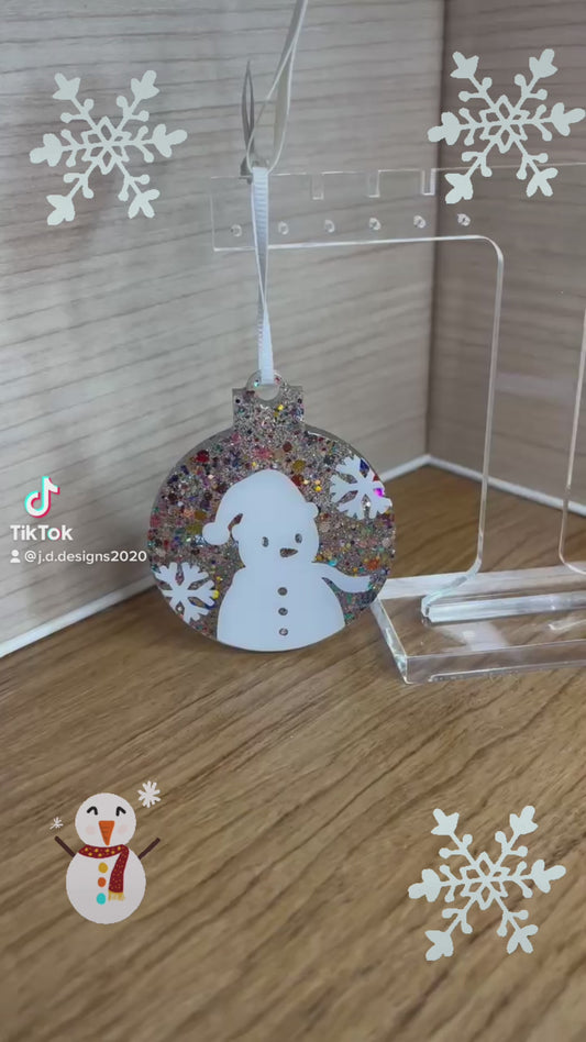 Snowman and Snowflakes Oops Scoop Glitter Flat Christmas Ornament