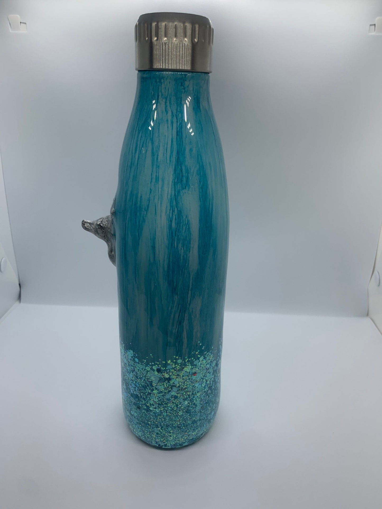 3D Deer Wood Grain Teal Glitter 17oz Water Bottle Tumbler