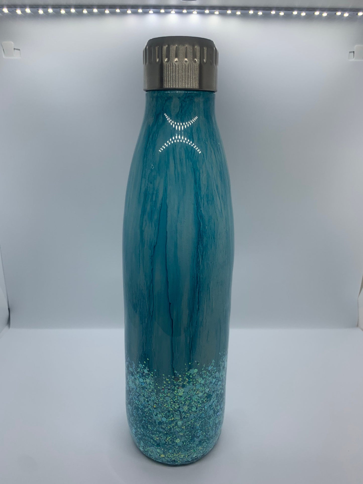 3D Deer Wood Grain Teal Glitter 17oz Water Bottle Tumbler