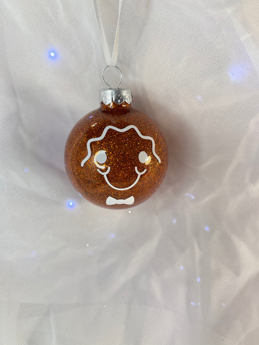 Gingerbread Man Orange Glitter Christmas Glass Ornament