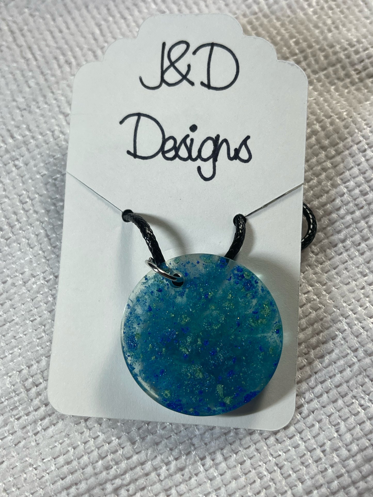 Round Resin Pendant Shades of Blue and Green Splatter Necklace