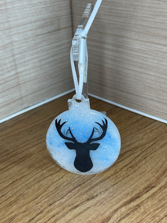 Snowy Night Deer Buck White Blue Flat Christmas Ornament