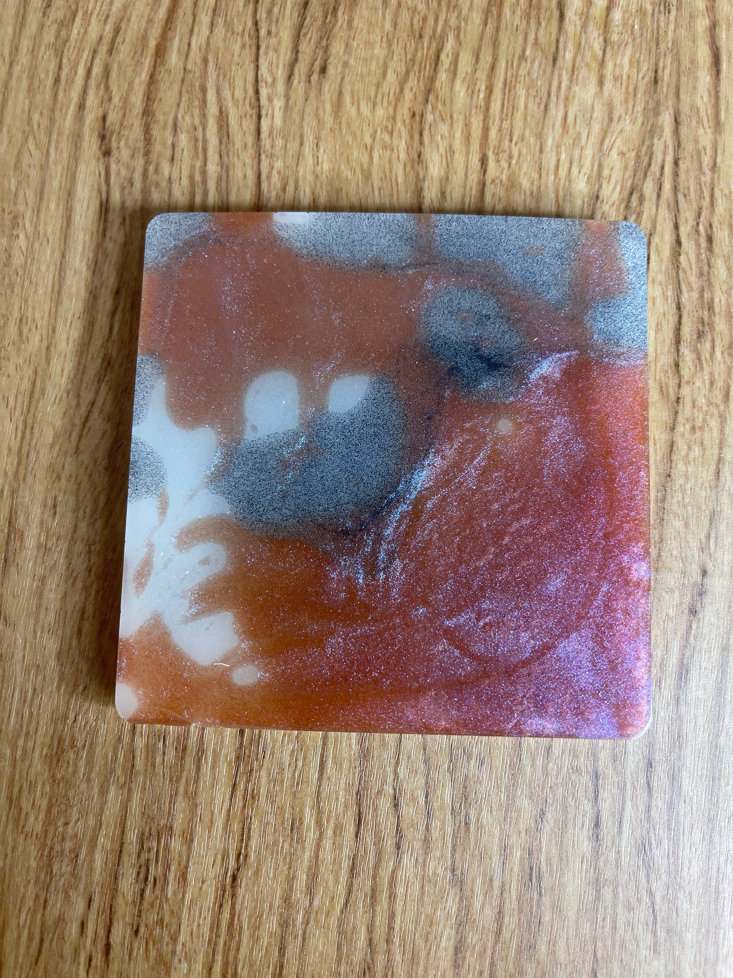 Peachy Glow in the Dark with Black Mixed Pour Reversible Single Resin Coaster