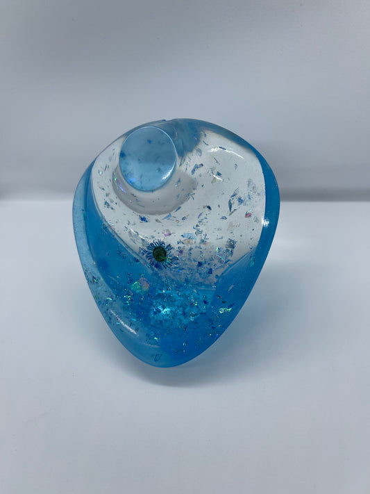 Clear and Blue Glitter Flower Bust Necklace Jewelry Display