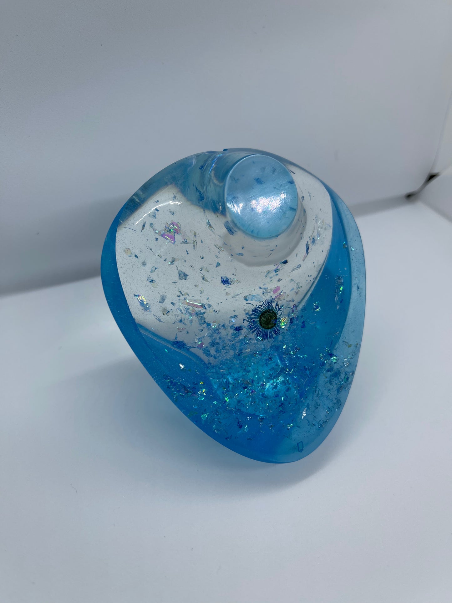 Clear and Blue Glitter Flower Bust Necklace Jewelry Display