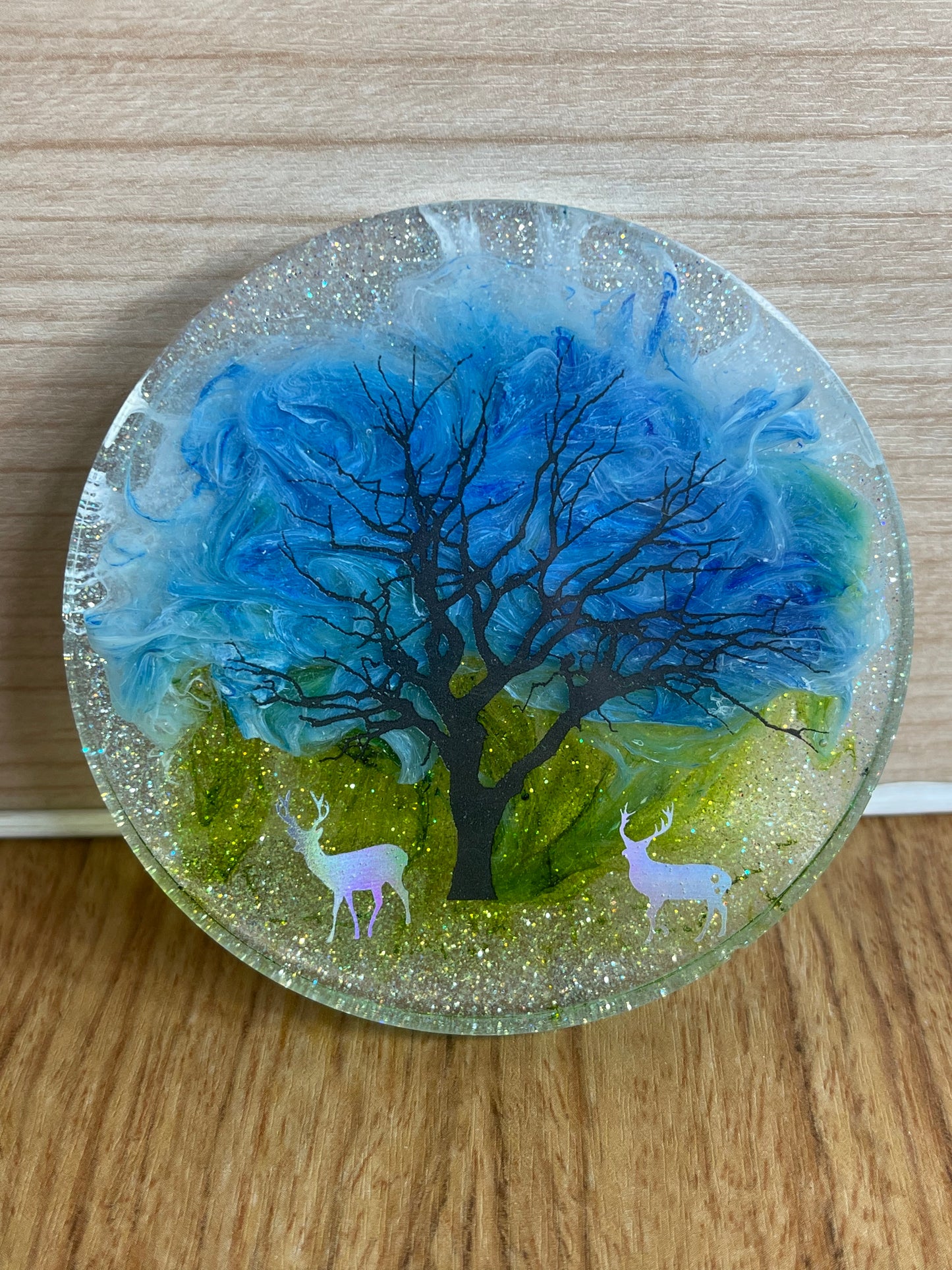 Winter Time Deer in the Snow Single Resin Coaster