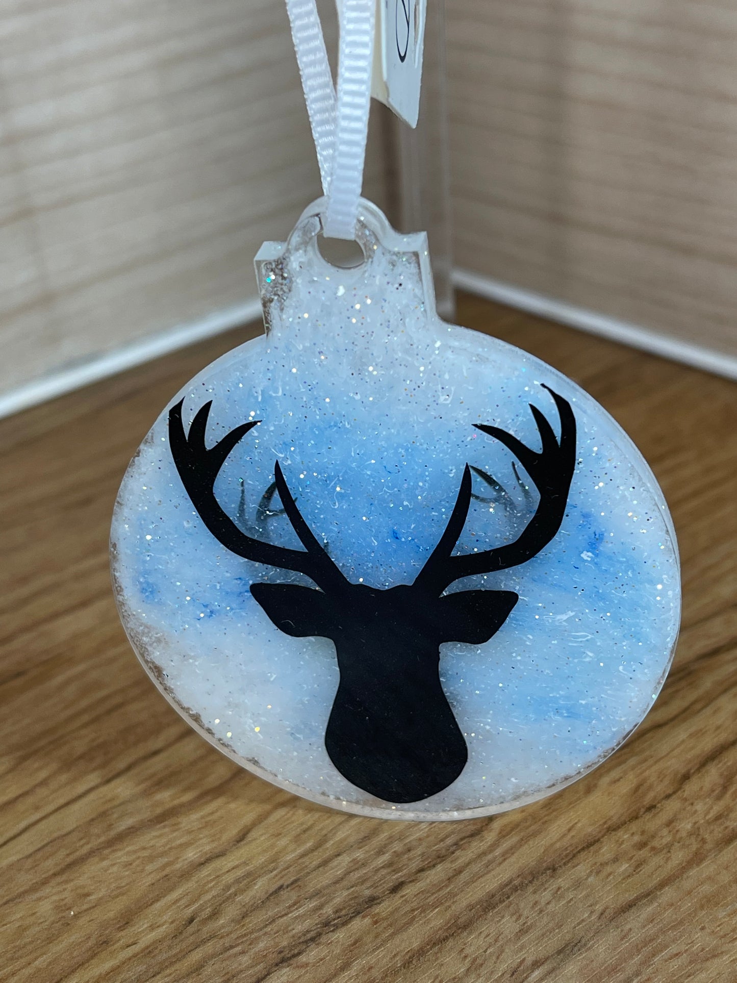 Snowy Night Deer Buck White Blue Flat Christmas Ornament