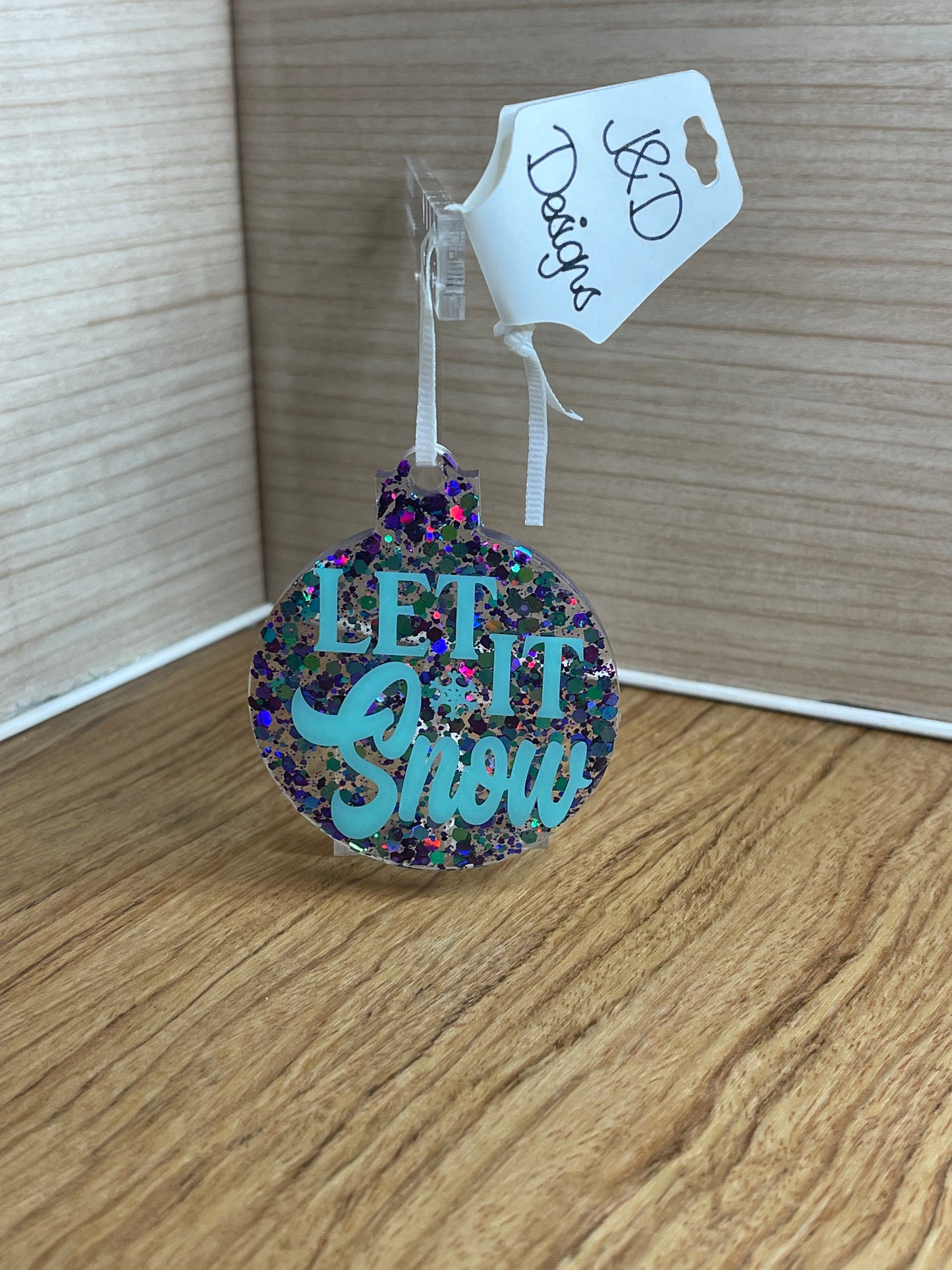 Color shift Purple Pink Blue Glitter Let It Snow Christmas Ornament