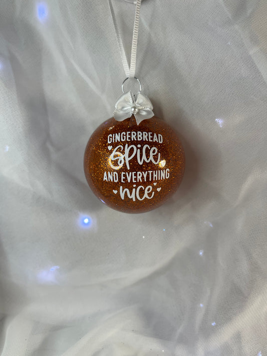 Gingerbread Spice and Everything Nice Orange Glitter Christmas Glass Ornament