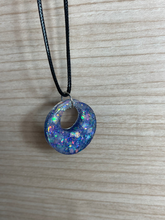 Duo Color Double Sided Glitter Round Resin Pendant Necklace