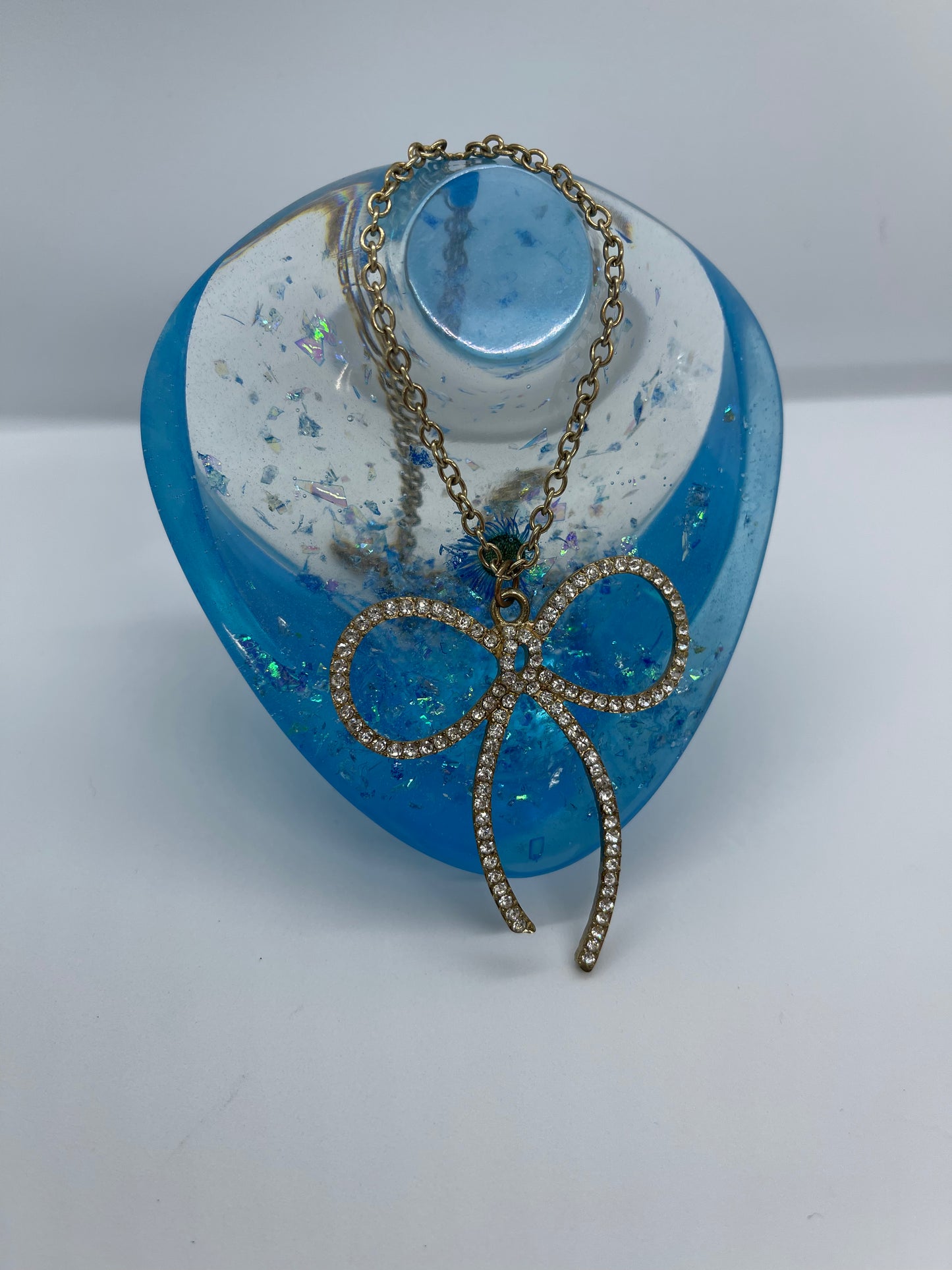 Clear and Blue Glitter Flower Bust Necklace Jewelry Display