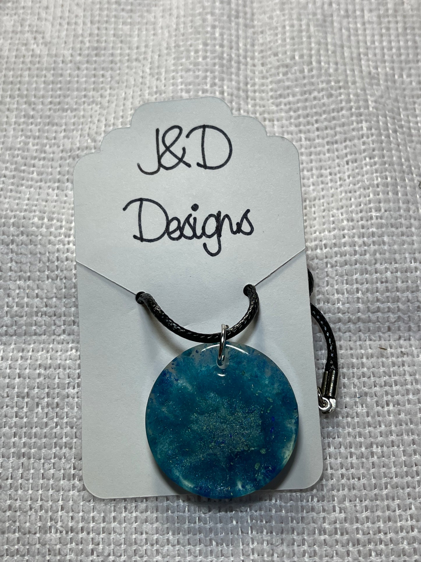 Round Resin Pendant Shades of Blue and Green Splatter Necklace