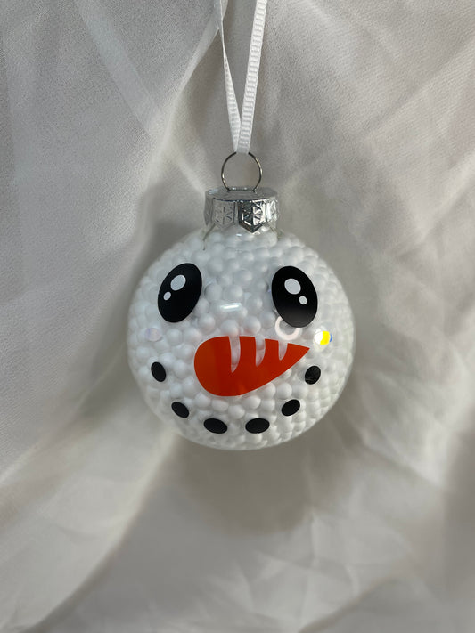 Big Eyed Snowman Fake Snow Filled Christmas Glass Ornament