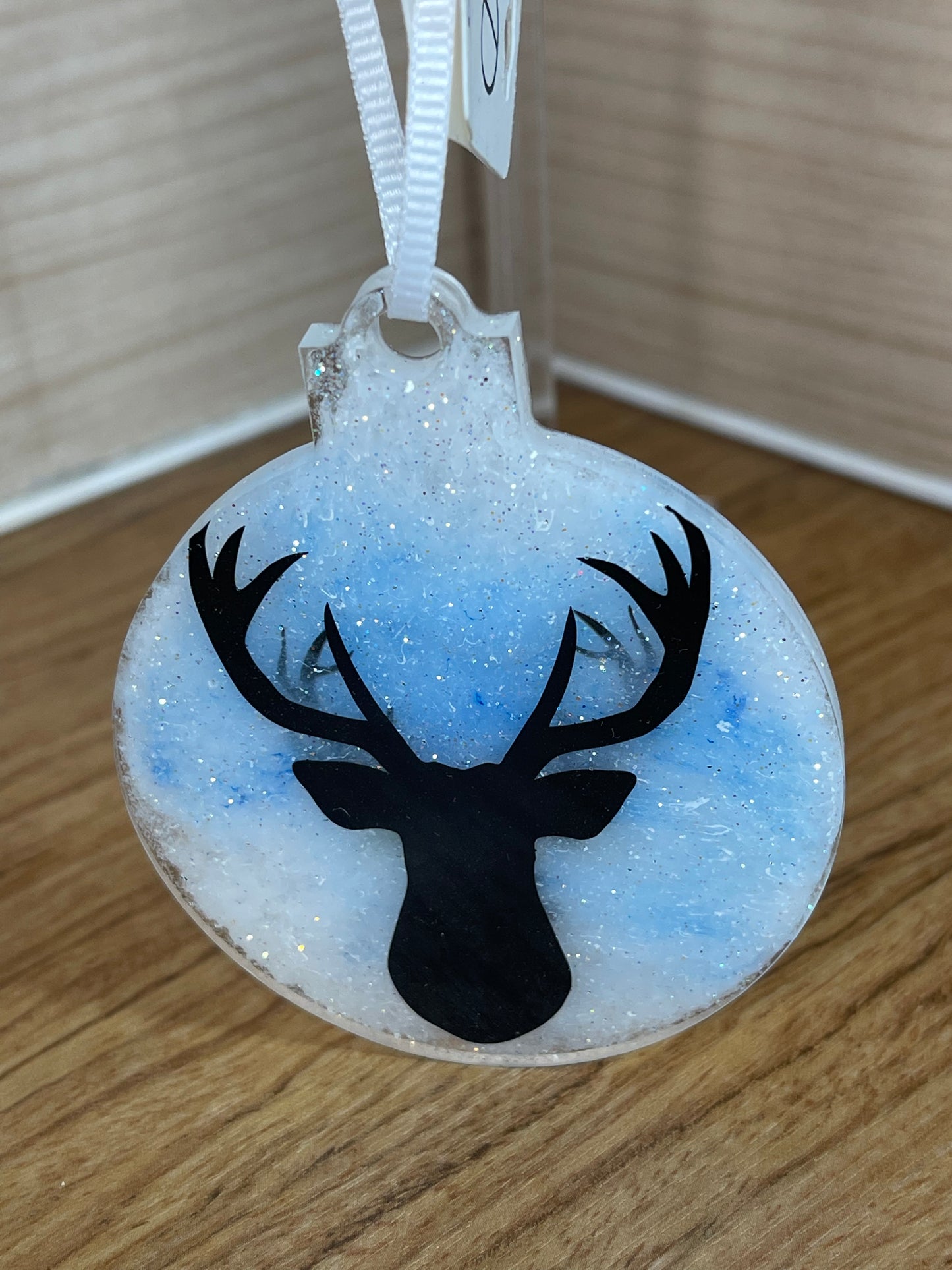 Snowy Night Deer Buck White Blue Flat Christmas Ornament