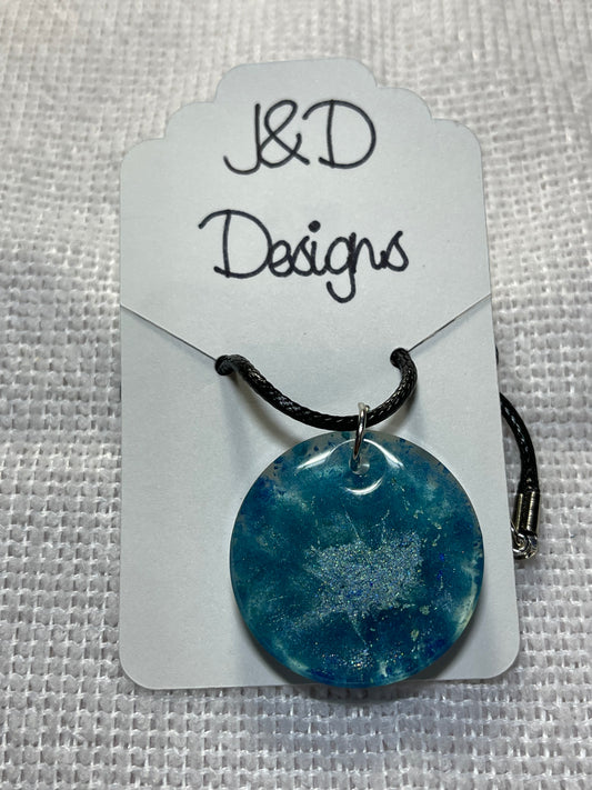 Round Resin Pendant Shades of Blue and Green Splatter Necklace
