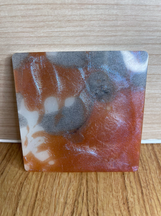 Peachy Glow in the Dark with Black Mixed Pour Reversible Single Resin Coaster
