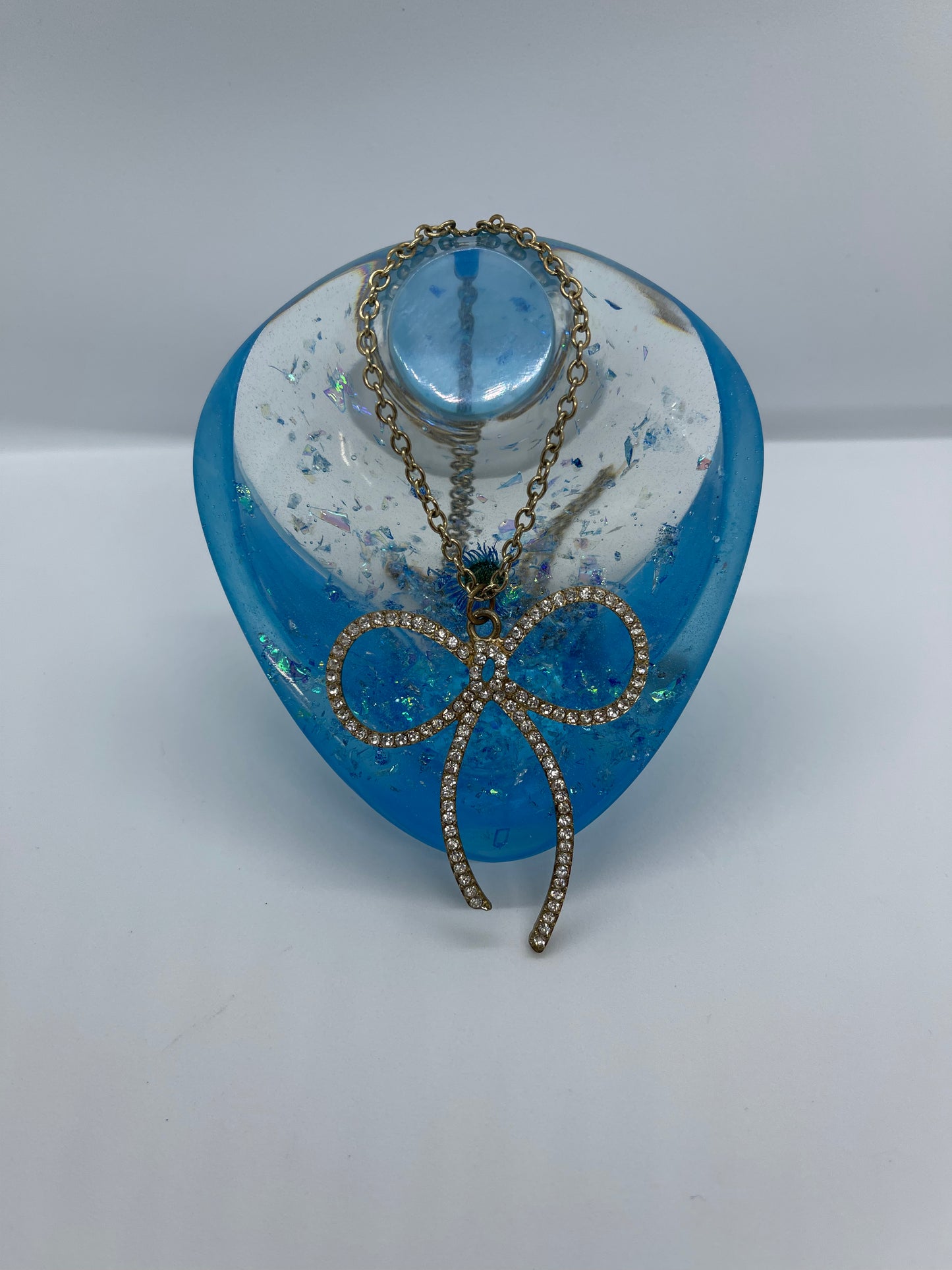 Clear and Blue Glitter Flower Bust Necklace Jewelry Display