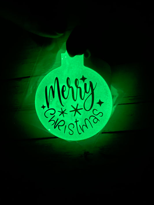 Glow in the Dark Green and Black Merry Christmas Flat Christmas Ornament