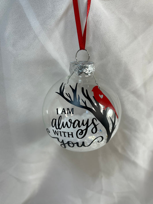 I am Always With You Cardinal Fake Glitter Snow Filled Christmas Glass Ornament