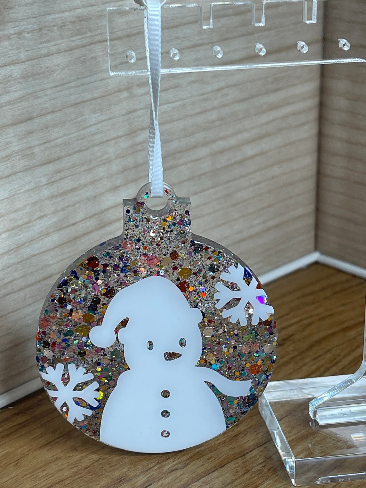 Snowman and Snowflakes Oops Scoop Glitter Flat Christmas Ornament