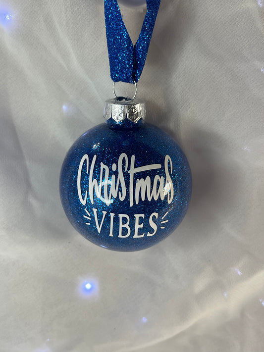 Christmas Vibes Blue Christmas Glitter Glass Ornament