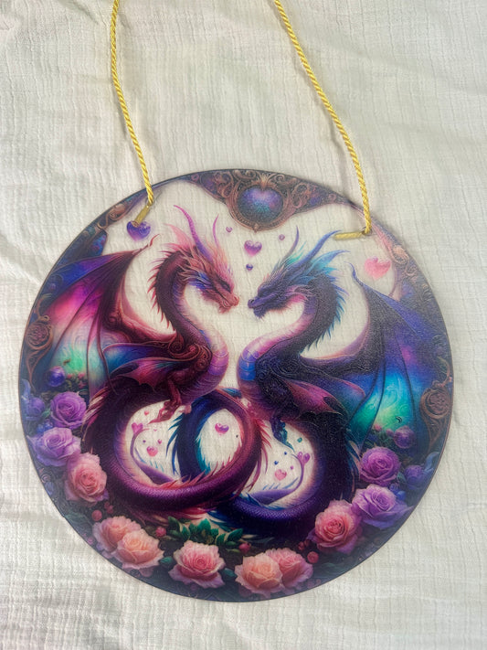Pink Love Dragons Sun Catcher