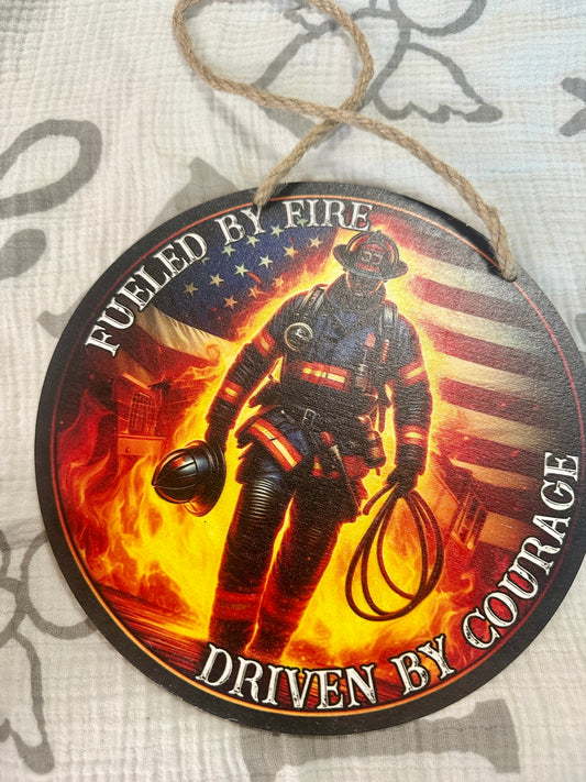 Fire Fighter Wood Hanging Sign 8in