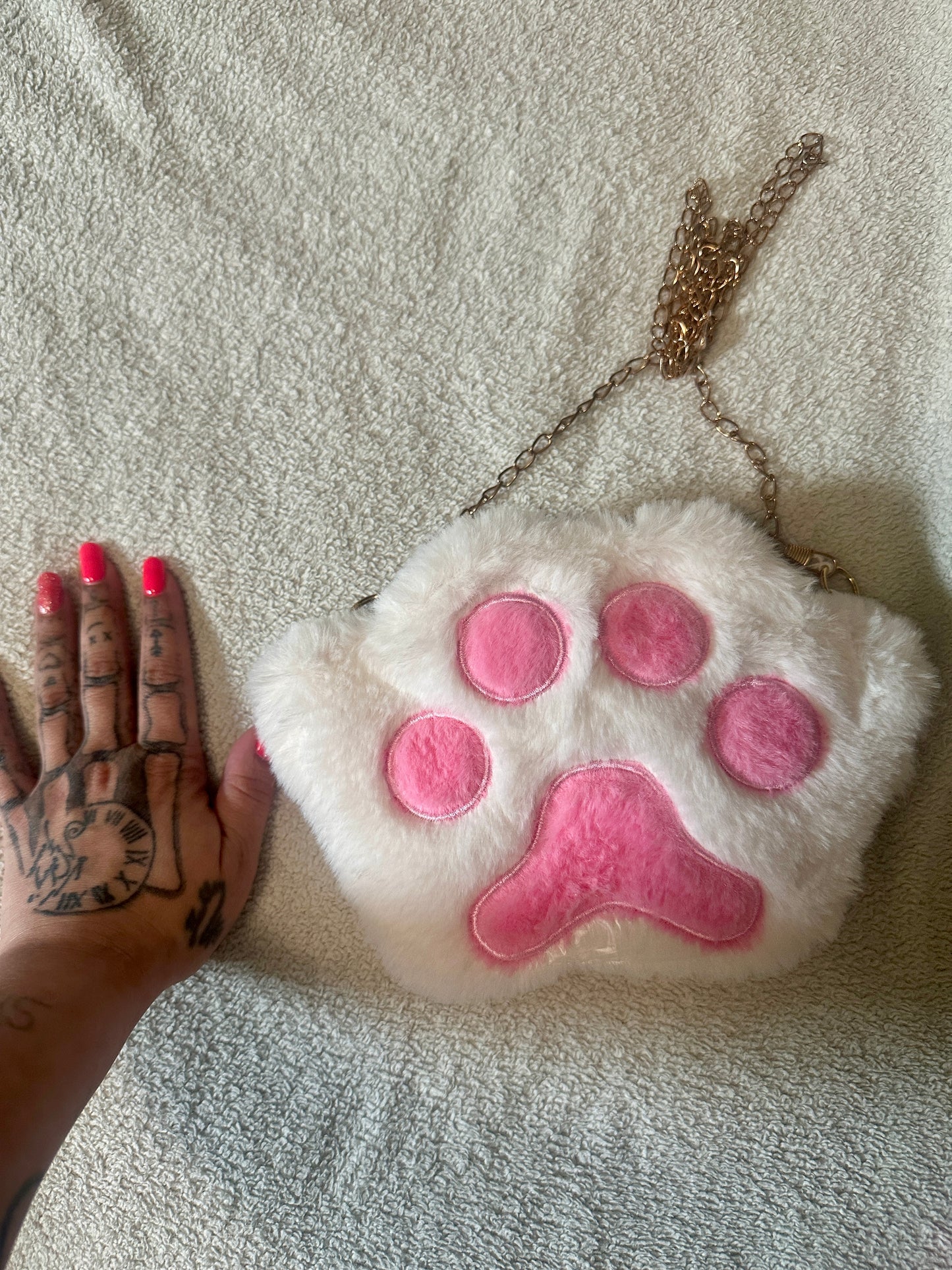 Fuzzy Paw Print Cross Body Purse