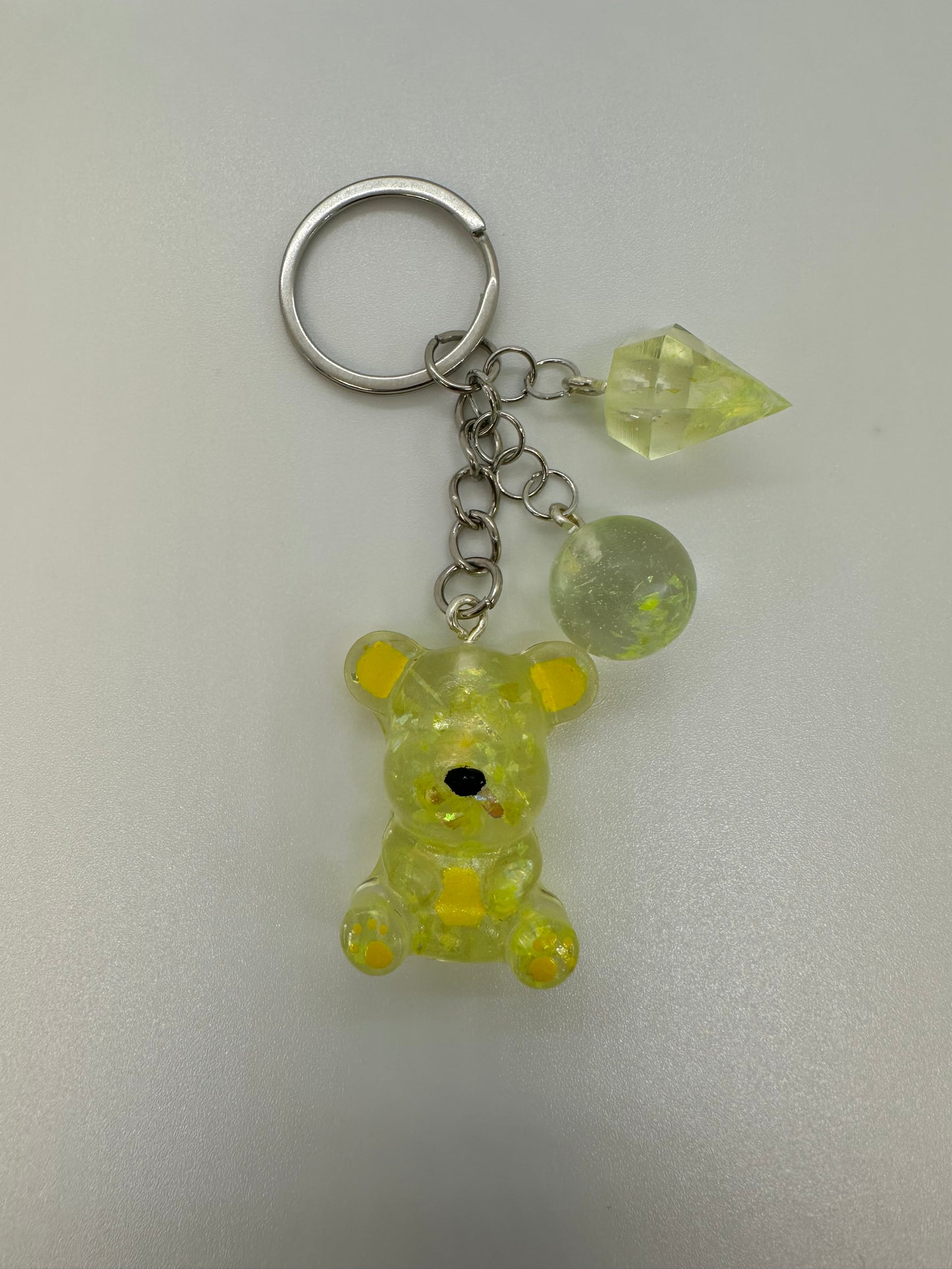 Yellow Sparkly Teddy Bear Keychain with Matching Charms