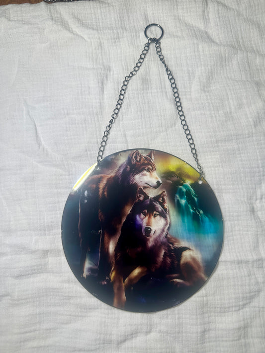 Wolves & Waterfall Sun Catcher