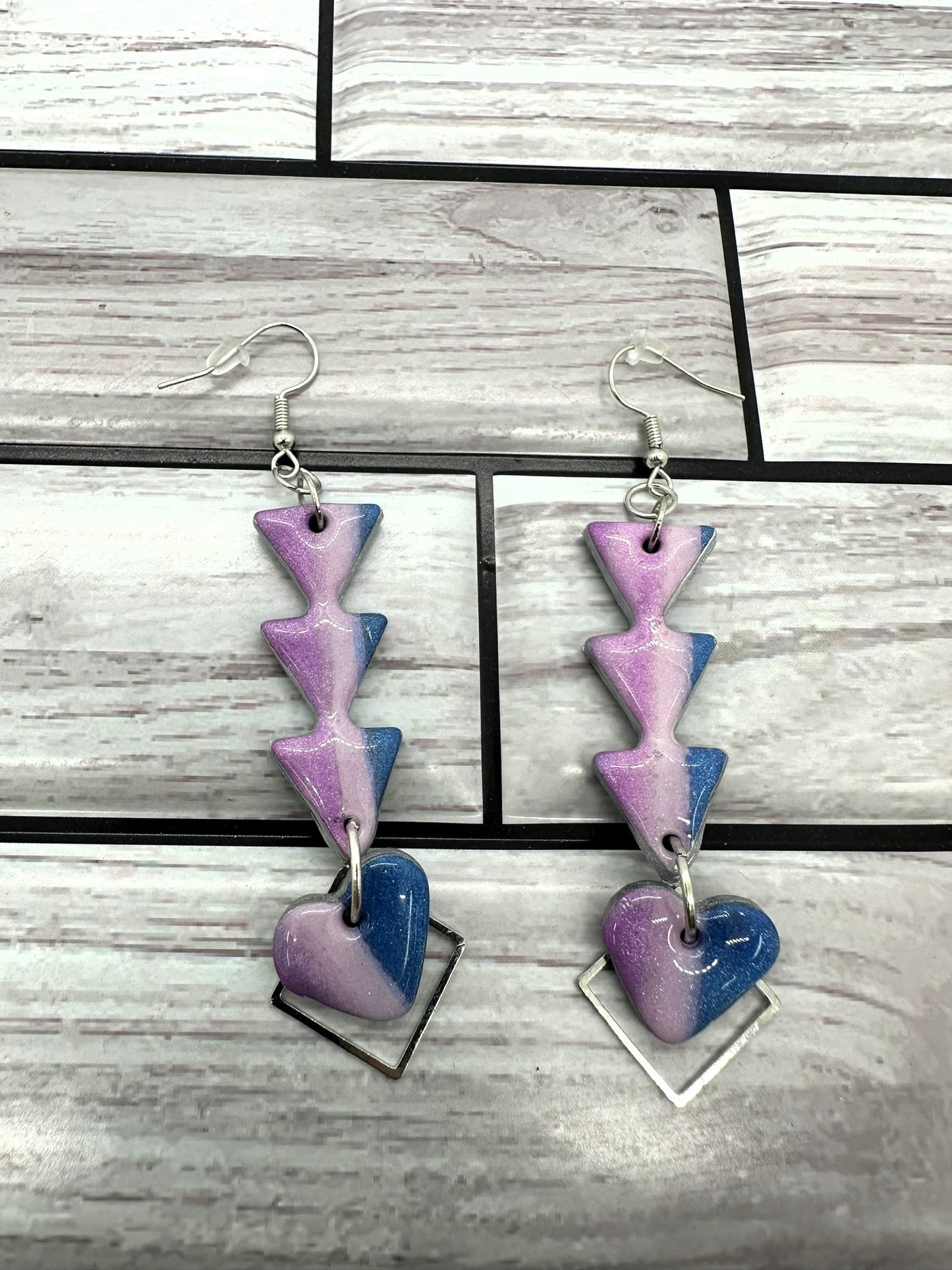 Cosmic Heart Statement Earrings - Hand-Blended Blue & Purple Clay Dangles