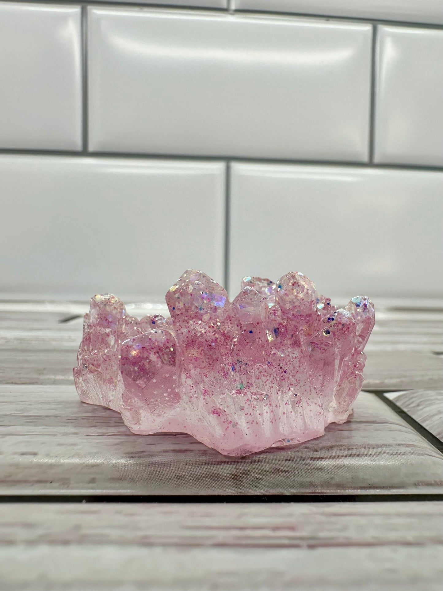 "Cotton Candy Sparkle" Pink Resin Crystal Cluster