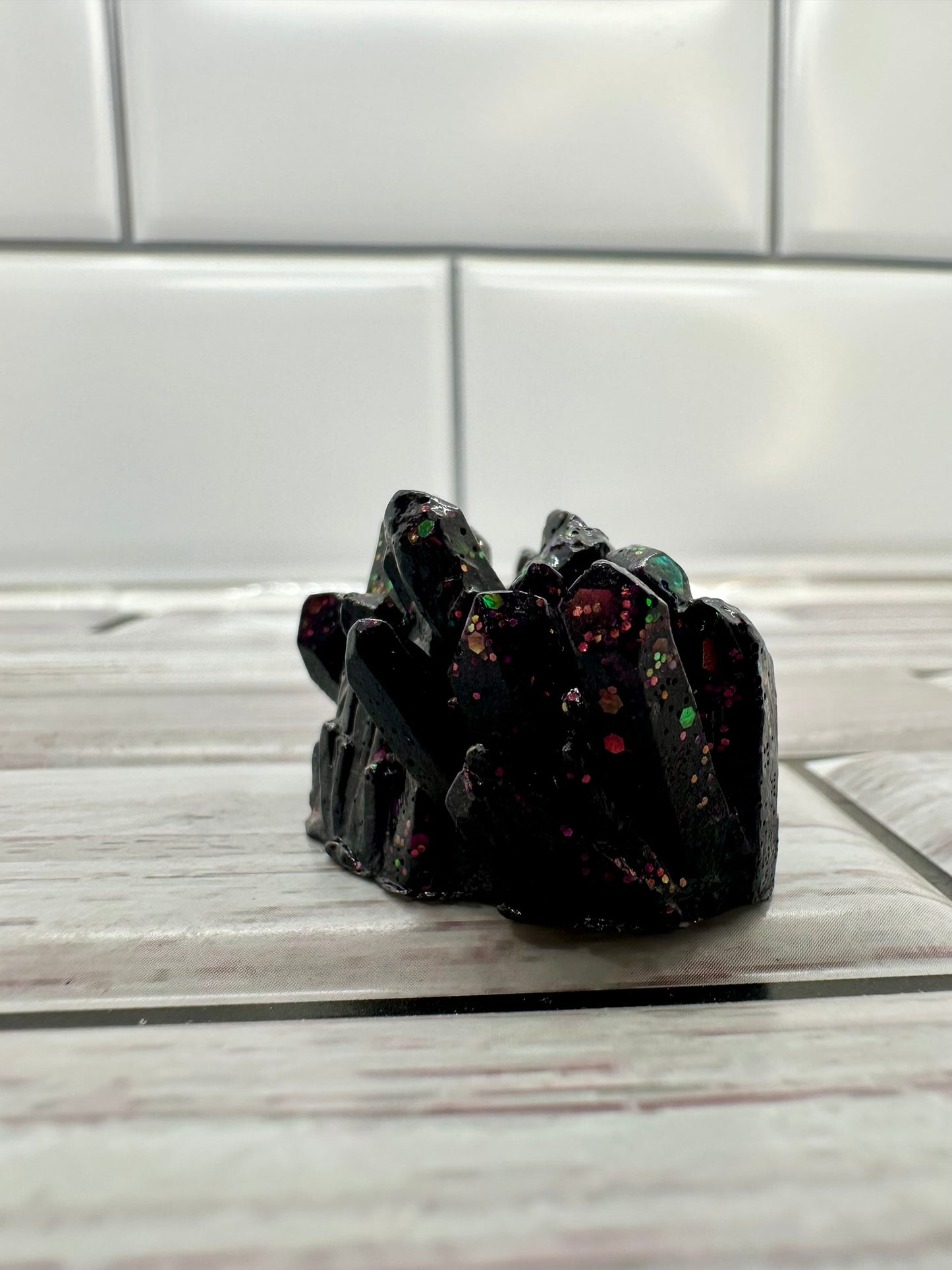 "Midnight Aura" Purple & Black Glitter Resin Crystal Cluster