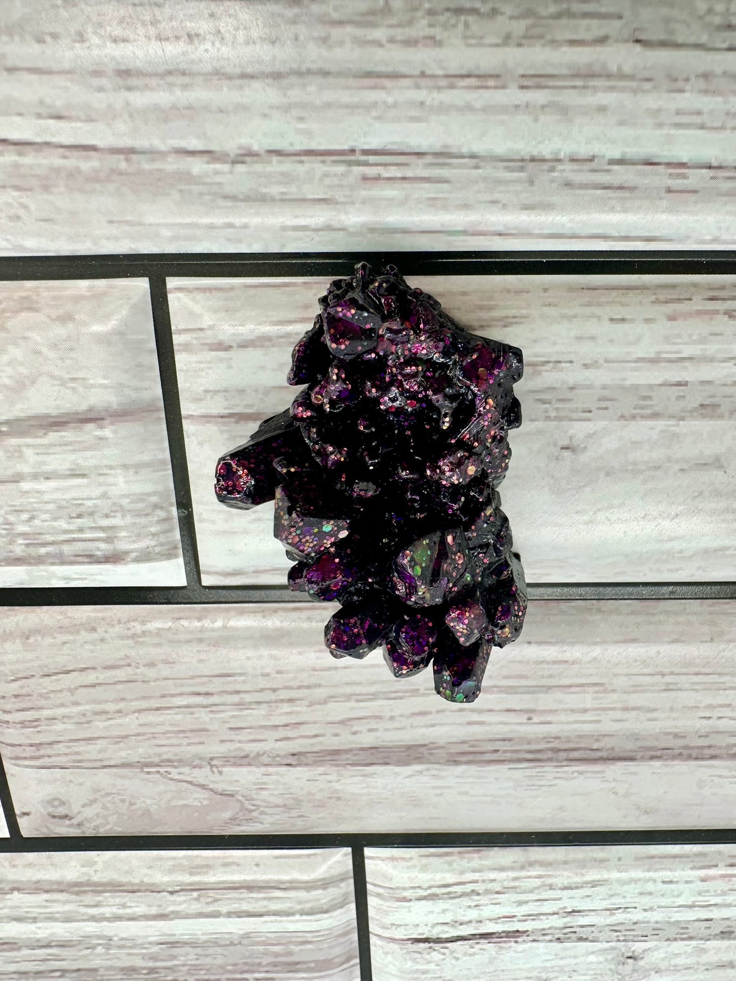 "Midnight Aura" Purple & Black Glitter Resin Crystal Cluster