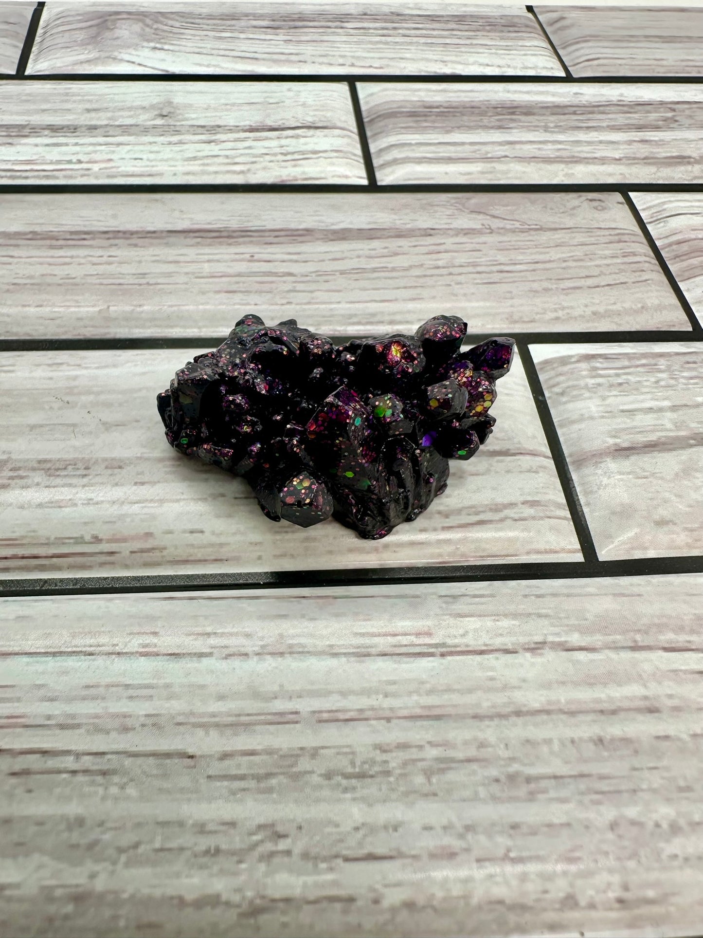 "Midnight Aura" Purple & Black Glitter Resin Crystal Cluster