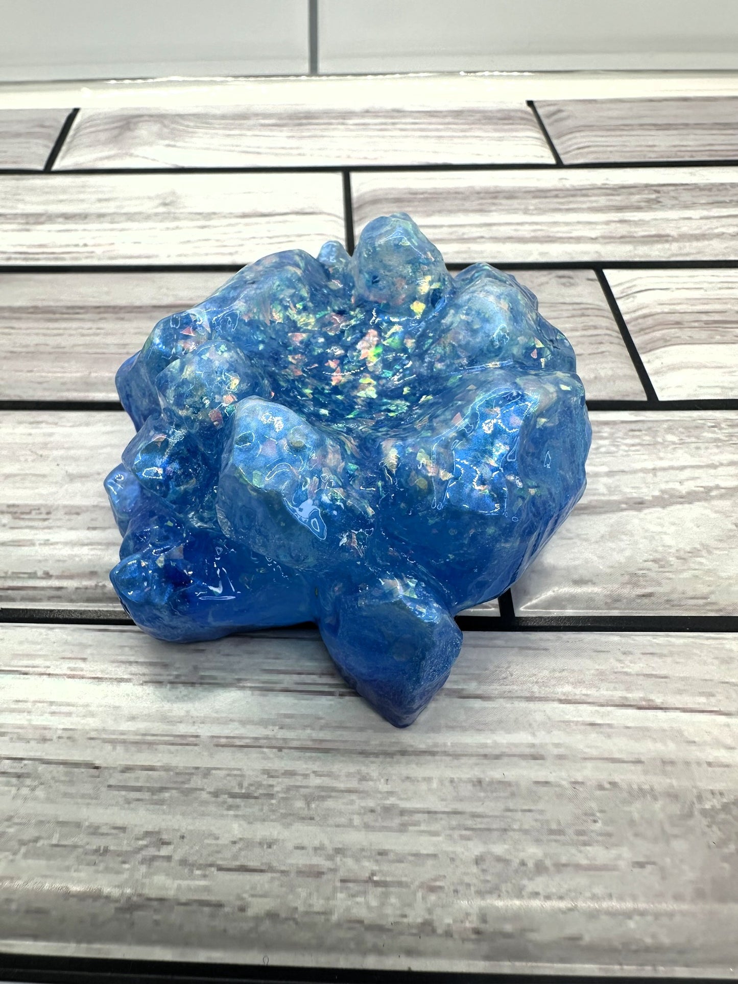 Ocean's Glimmer Iridescent Blue Resin Crystal Cluster