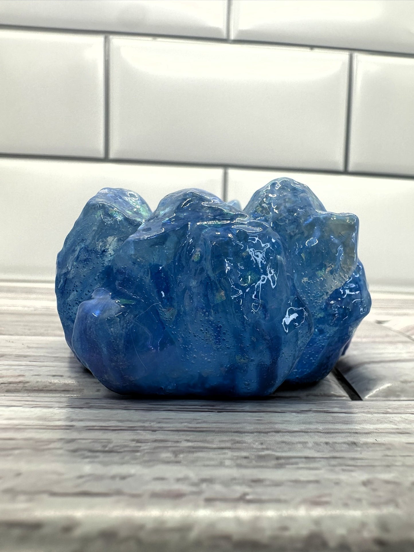 Ocean's Glimmer Iridescent Blue Resin Crystal Cluster