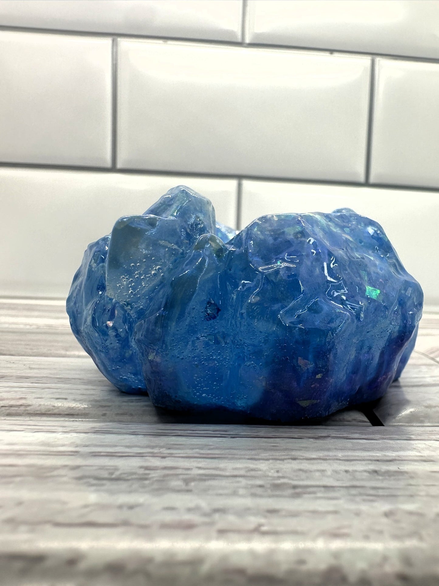 Ocean's Glimmer Iridescent Blue Resin Crystal Cluster