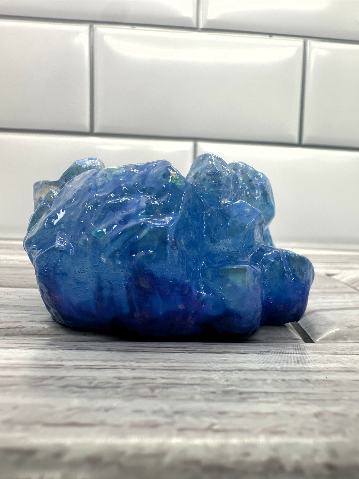 Ocean's Glimmer Iridescent Blue Resin Crystal Cluster